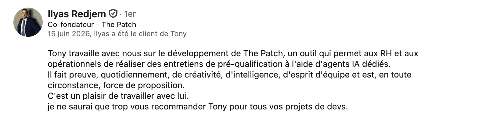 Témoignage d'Ilyas Redjem, co-fondateur de The Patch